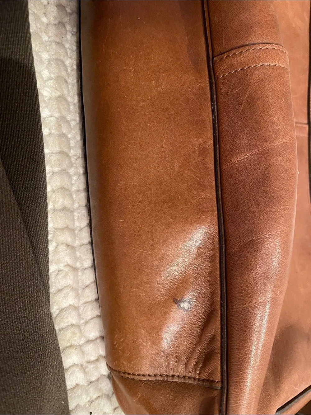 Coach Tan Brown Leather Messenger Bag with Dark Brown Strap